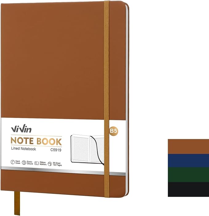 Vivin B5 College Ruled Notebook for Work,6.9"x9.8" Leather Hardcover Journal,192 Pages Professional Lined Notebook for Office & Business