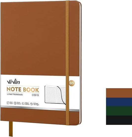 Vivin B5 College Ruled Notebook for Work,6.9"x9.8" Leather Hardcover Journal,192 Pages Professional Lined Notebook for Office & Business