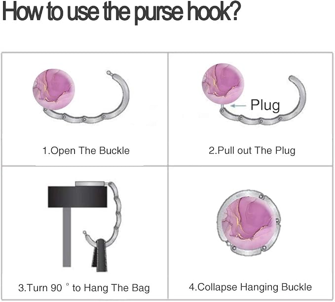 Foldable Purse Hook Womens Bag Table Desk Hanger (1pack Purple Marble Hook)