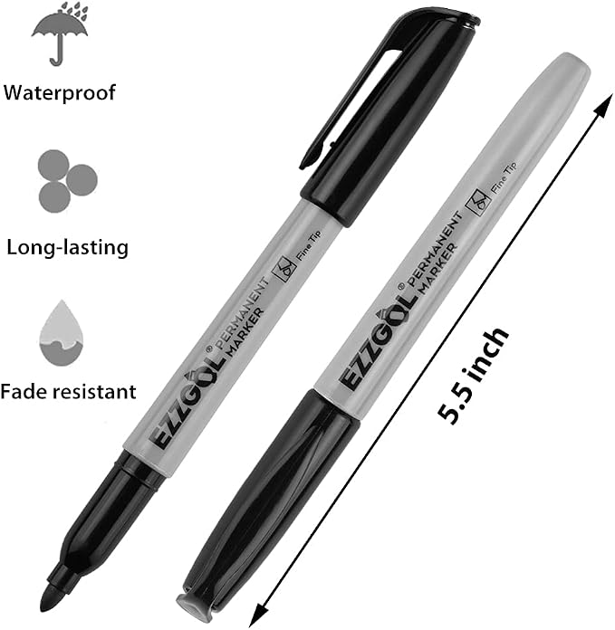 Ezzgol Permanent Markers Bulk, 72 Pack Black Permanent Marker Set, Fine Tip, Waterproof Markers, Premium Smear Proof Pens, Waterproof, Quick Drying, Office Supplies for School, Office, Home