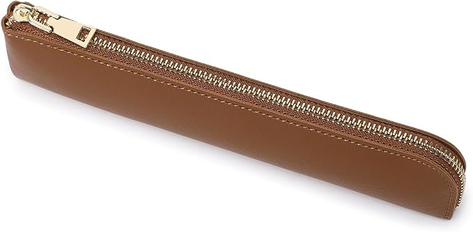 Slim Pencil Case Small Pencil Pouch Pen Case (Yellow Brown/FL)