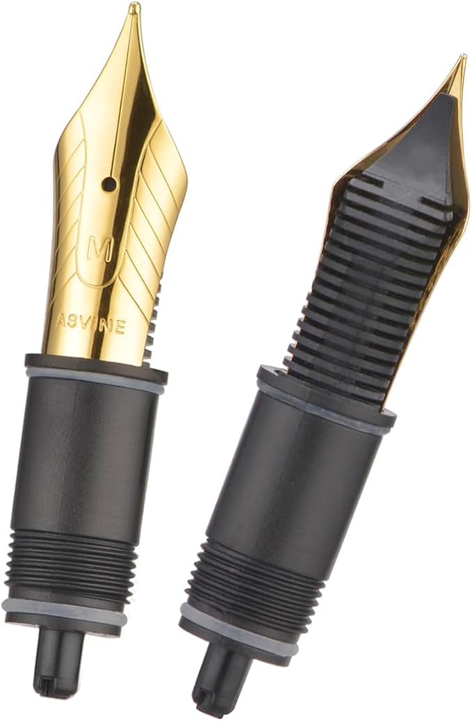 Asvine Set of 2 Number 8 Fountain Pen Replacement Medium Nibs - Compatible with C2000, V800 and C80- Gold