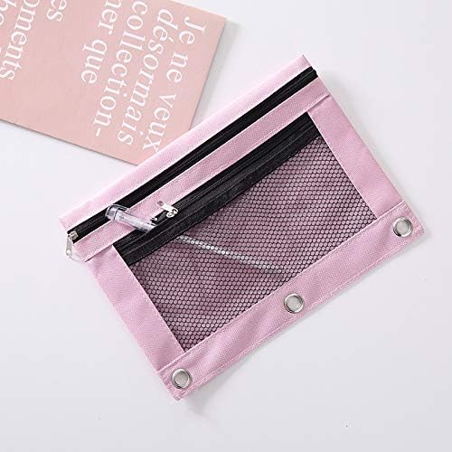 AHOME 3 Ring Binder Pencil Pouchs, Zippered Pencil Pouch Double Pocket Pencil Pouch 3 Ring with Clear Window