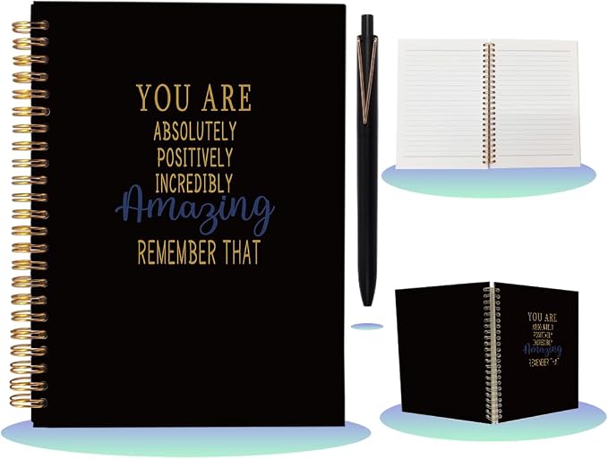 Inspirational Spiral Notebook with Pen Set - A5 College Ruled Lined Journal, Motivational Hardcover Diary, Coworker Leaving Goodbye Gifts, New Job Congratulation Gifts for Women Men, 80 Sheets