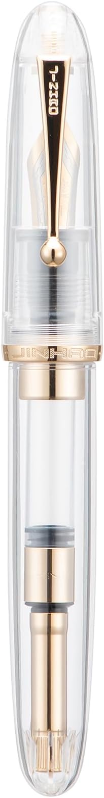 Jinhao 9019 DaDao Series Fountain Pen, Size 8 Medium Nib with Refillable Large Ink Converter, Transparent Clear Design Smooth Writing Pen (Gold Trim)
