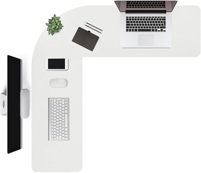 L Shaped Gaming Desk Mat Mouse Pad, White, 44"x44"x12" | PU Leather Corner Desk Mat Blotter, Waterproof Desktop Protector for Computer Keyboard Home Office