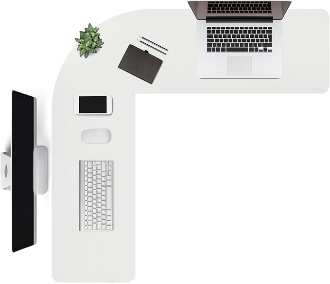 L Shaped Gaming Desk Mat Mouse Pad, White, 48"x48"x12" | PU Leather Corner Desk Mat Blotter, Waterproof Desktop Protector for Computer Keyboard Home Office