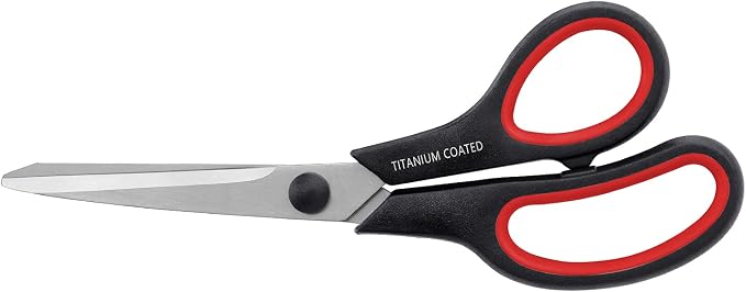 Scissors 8" Multipurpose Titanium Coated Sturdy Sharp, Black, 1 Pack | Right/Left Handed Comfort-Grip Handles, for Office Home School, Sewing Fabric Craft Supplies