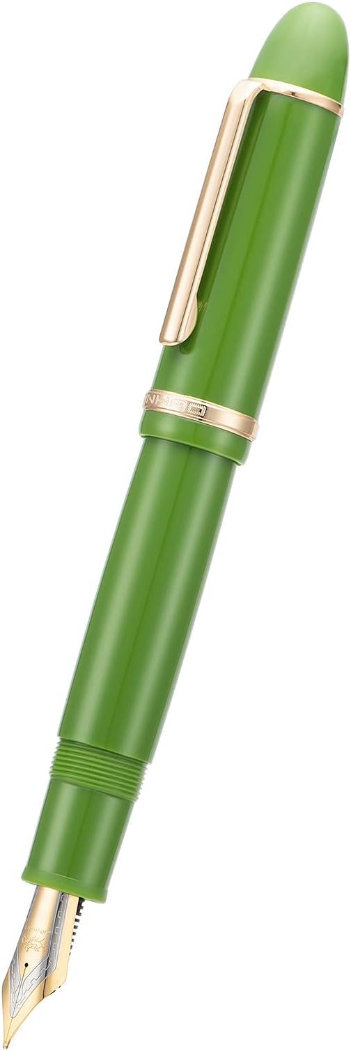 Jinhao X159 Avocado Green Acrylic Fountain Pen, Size 8 Fine Nib Gold Trim Classic Design Smooth Writing Pen with Converter