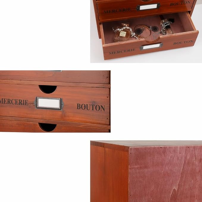 Large Wooden Drawers Wooden Box with Drawer Brown | 3 Drawer Storage Box for Apothecary Cabinet, Apothecary Drawers，Desktop Organizer with Metal Handles for Office，Home