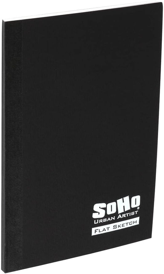 SoHo Urban Artist Tape Bound Lay Flat Sketch Book, Black Cover, 4x6 30 Sheets, Smooth Mixed Media Sketchbook, 71lb. (106 GSM) Paper Travel Art Journal, Customizable Soft Cover