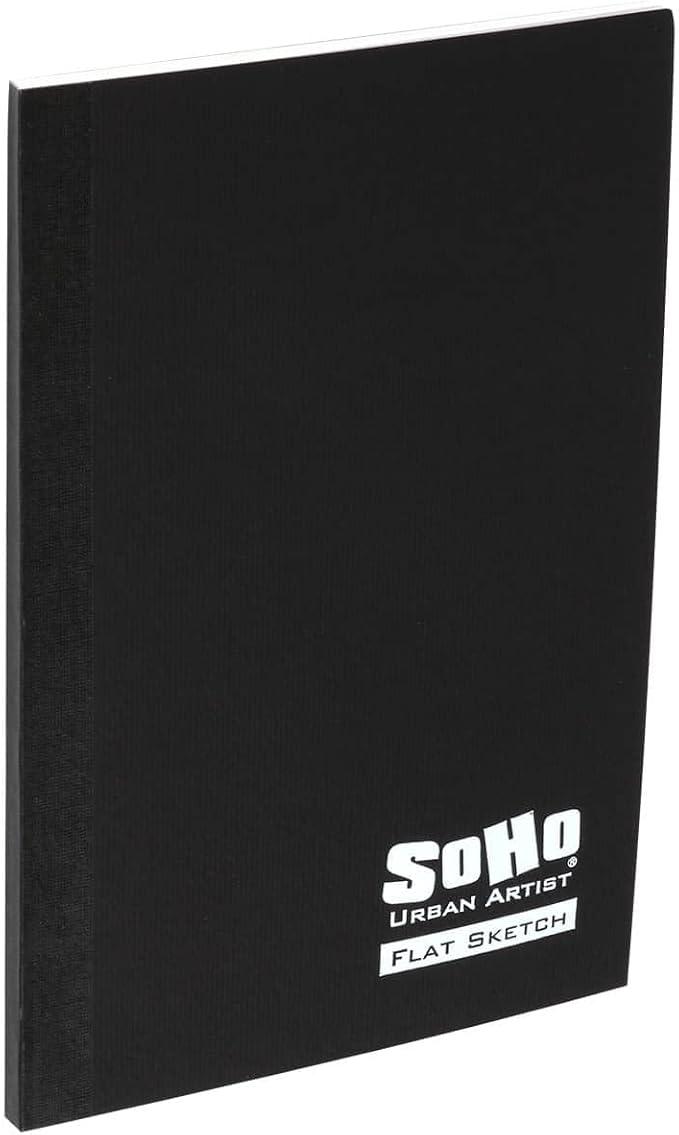 SoHo Urban Artist Tape Bound Lay Flat Sketch Book, Black Cover, 4x6 4 Pack, 30 Sheets Each (120 Total), Smooth Mixed Media Sketchbook, 71lb. (106 GSM) Paper Travel Art Journal, Soft Cover