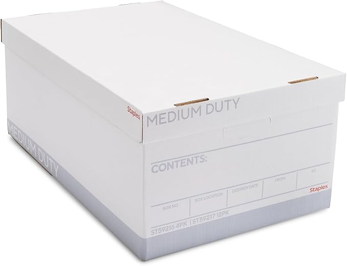 STAPLES Medium Duty File Box, Lift Off Lid, Legal, White/Gray, 12/Carton (TR59217)