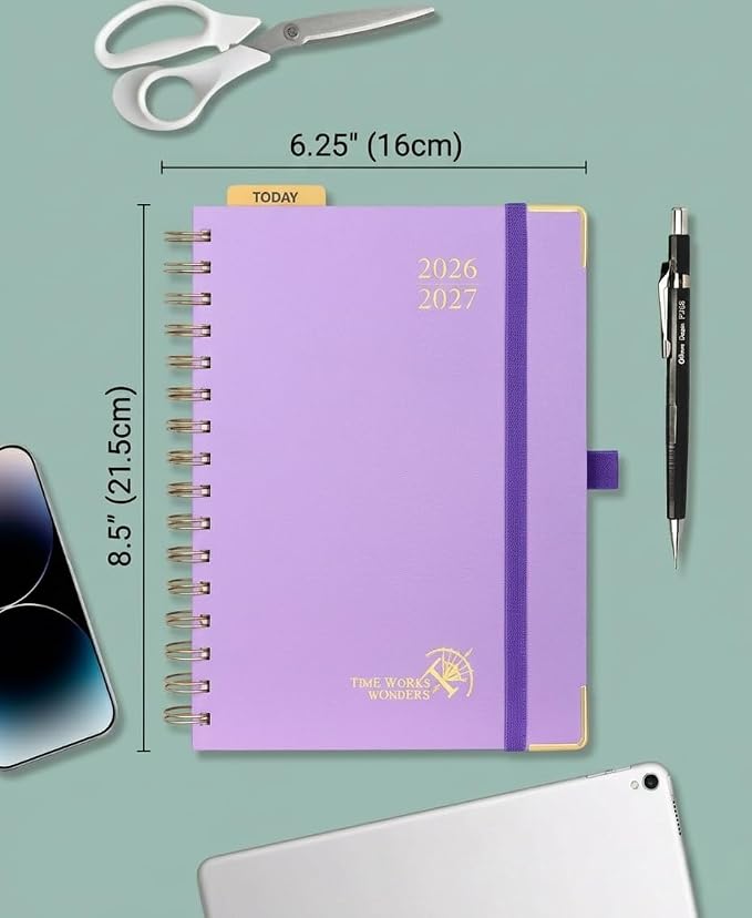 POPRUN 2026-2027 Weekly Planner 6.25" x 8.5" Weekly and Monthly Planner | Jul 2026 - Jun 2027 Daily Agenda Book with Hourly Schedule, Tabs, Hardcover, School and Office Supplies- Violet
