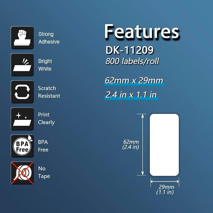BETCKEY - Compatible Barcode Labels Replacement for Brother DK-1209 (2.4 in x 1.1 in), Use with Brother QL Label Printers [10 Rolls/8000 Labels]