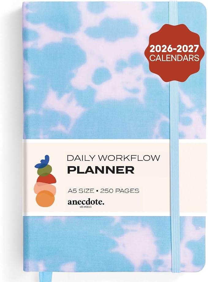 Anecdote Daily Planner w 2026-2027 Calendar, Start Anytime 26 Weeks Undated | 1 Page per Day | 8.5" x 5.2" | Hardcover To-Do List Organizer, Plan Your Success, Achieve Productivity Goals (Tie Dye)