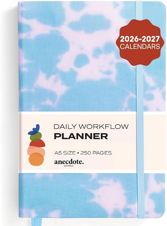 Anecdote Daily Planner w 2026-2027 Calendar, Start Anytime 26 Weeks Undated | 1 Page per Day | 8.5" x 5.2" | Hardcover To-Do List Organizer, Plan Your Success, Achieve Productivity Goals (Tie Dye)