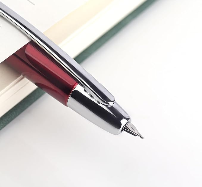 JINHAO 10 Press Fountain Pen, Retractable Metal Pen with Ink Converter (EF Nib 0.38mm, Red)