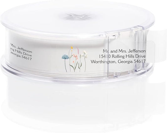 Clear Wildflower Rolled Address Labels / 500 Personalized Return Address Labels/Designer Address Stickers in Elegant Plastic Dispenser