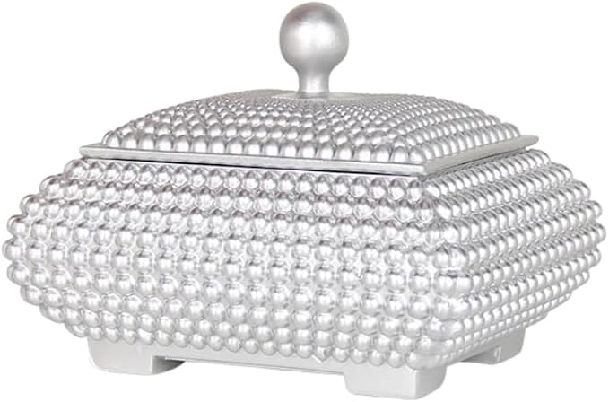 Resin Jewelry Storage Boxes, Personalized Nightstand Organizer Decorative Trinket Box with Lid, Memory Box for Keepsakes, Perfect for Vanity Bedside Office Desktop Decor - 9.8", Silver