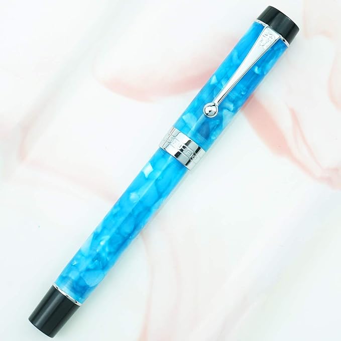 Jinhao 100 Fountain Pen Celluloid Classic Style, #6 Nib Smooth Writing Instrument with Refillable Converter and Pen Case Set