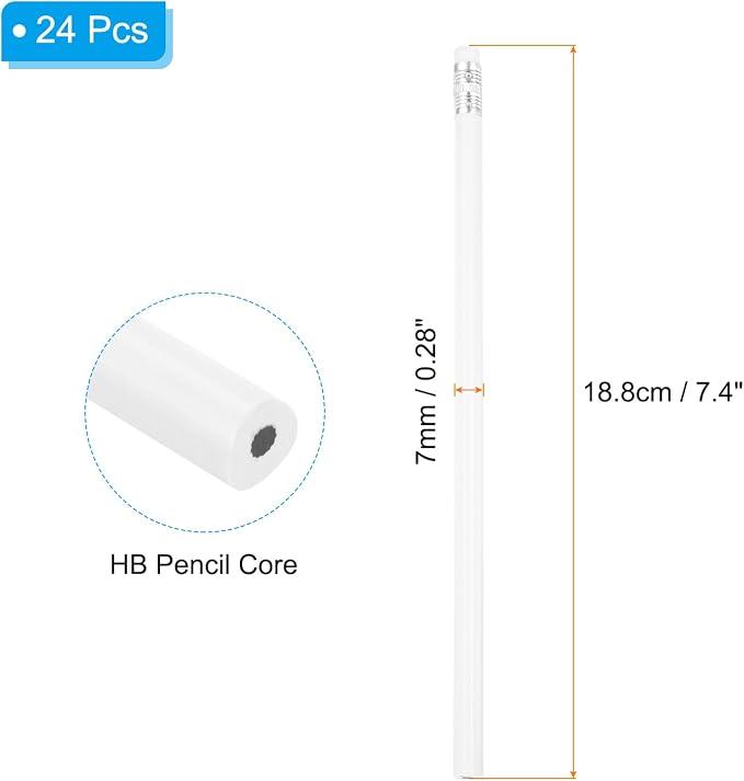 PATIKIL Round Pencils, 24 Pcs Triangle HB Graphite Pencil Wooden Pencils with Eraser for Classroom Office Writing Drawing Supplies, White