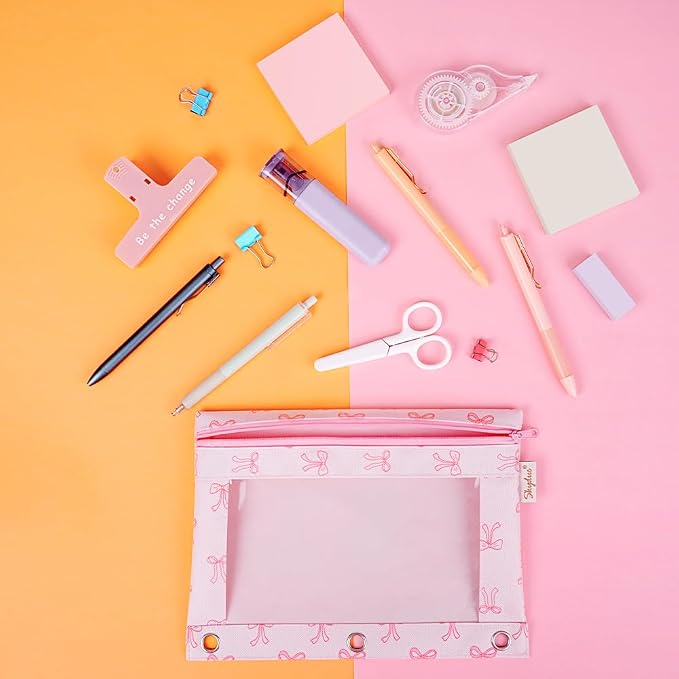 SKYDUE Pencil Pouches for 3 Ring Binder, Zipper Pencil Pouch for Girls Boys, Clear Window Pencil Bag, 3 Ring Pencil Pouch Case for Binder, Durable Organizer for School Supplies