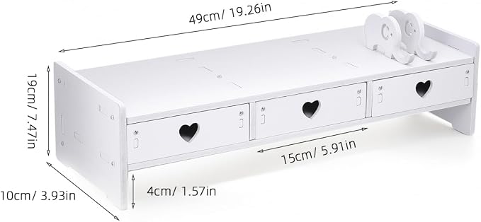 Tofficu Computer Monitor Riser with Drawer White Desk Shelf for Monitor and Keyboard Storage Rack Office Desk Organizer for Laptop Stand Riser for Home Office