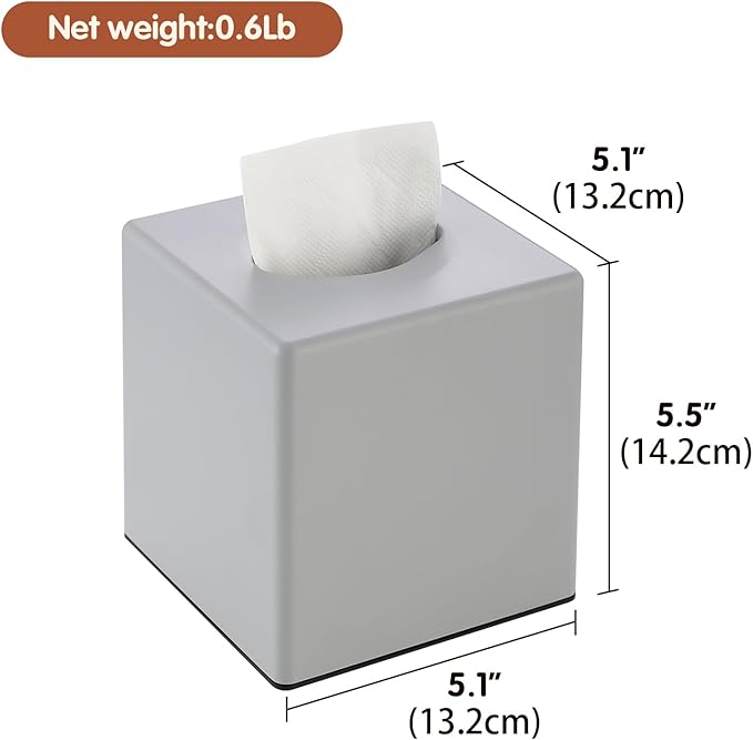 Y-in Hand Tissue Box Cover, Square Facial Cube Tissue Box Holder, Storage Accessories for Bathroom Vanity, Bedroom Countertops, Dressers, Night Stand, Parlors and Offices - Gray