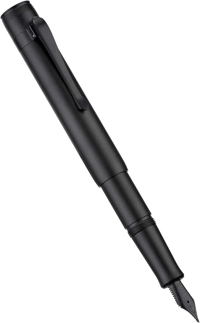 HONG DIAN M2 Black Forest Mini Fountain Pen, Long Blade Nib & Sleek Shape Aluminium Short Pocket Travel Pen (Matte Black)