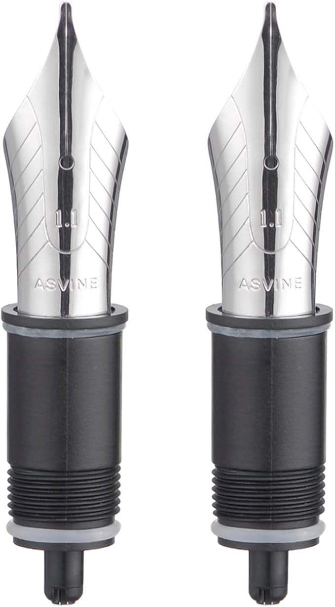 Set of 2 Number 8 Fountain Pen Replacement 1.1 Stub Nibs - Compatible with C2000, V800 and C80- Silver