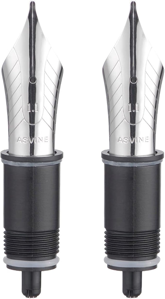 Set of 2 Number 8 Fountain Pen Replacement 1.1 Stub Nibs - Compatible with C2000, V800 and C80- Silver