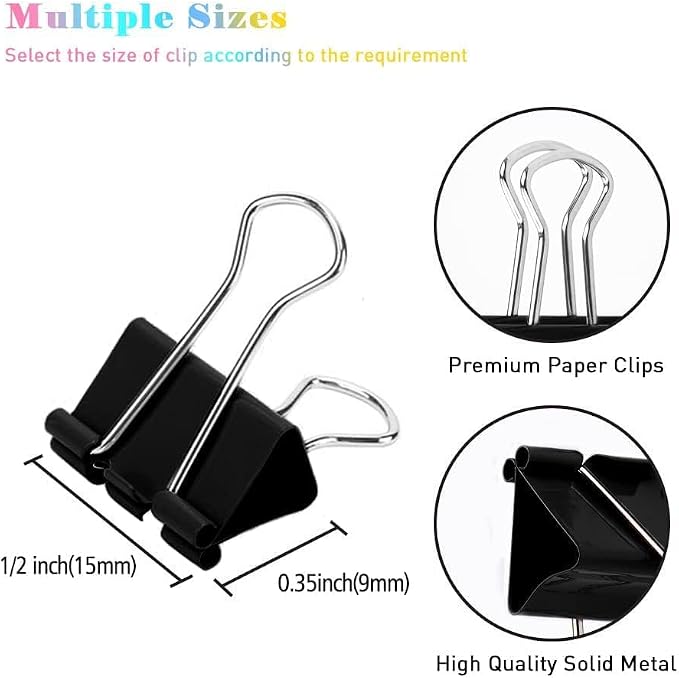 Mini Binder Clips, 432 Pack, 5/8 Inch, Standard 15mm, Metal Fold Clamp, Black, Capacity 0.23 Inch, Paper Clips, Office Clips, School & Home Use