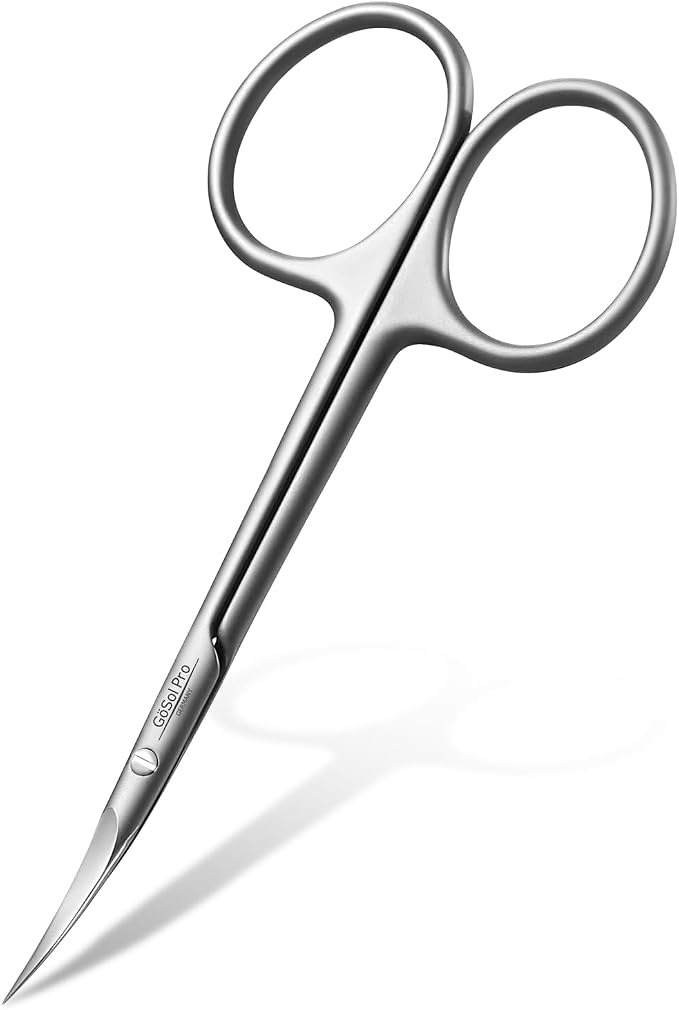 Cuticle Scissors Extra Fine Curved, Professional Russian Style | Stainless Steel, High Precision, Pointed Tip Grooming Scissors, for Dead Skin; Eyebrows; Eyelash, Leather Case, Matte Silver