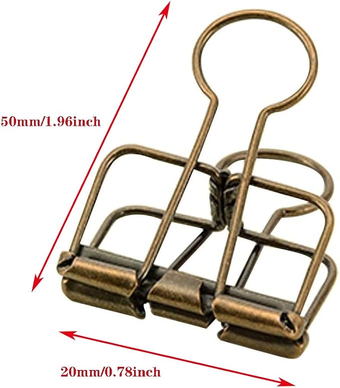 20PCS Medium Metal Binder Clips - Bronze, Paper Clamps for Office Supplies, School, Personal Document Organizing