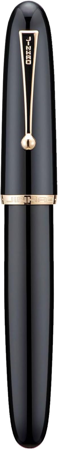 Jinhao 9019 DaDao Series Fountain Pen, Size 8 Medium Nib with Large Ink Converter, Piano Black Acrylic Design Smooth Writing Pen (Gold Trim)