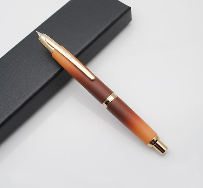JINHAO 10 Press Fountain Pen, Retractable Metal Pen with Ink Converter (EF Nib 0.38mm, Gradient Coffee)