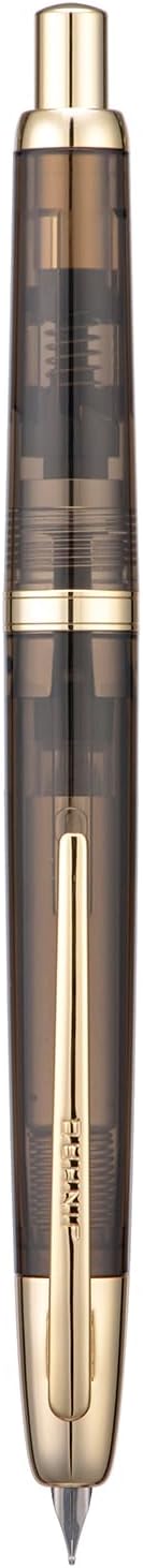 Jinhao 20 Press Fountain Pen, Transparent Black Retractable Fine Nib with Ink Converter Set (Golden Clip)