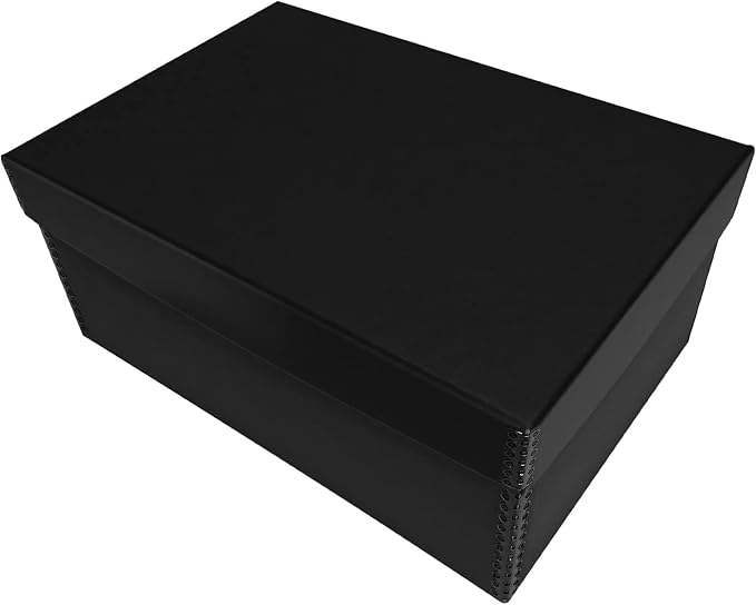 Lineco Archival Photo Card Box, Museum-Quality, 5x8x12 Inch, Black, 2 Pack | Acid-Free with Removable Lid, Metal-Edge Corner, Bulk Storage and Preservation for Negatives, Prints, Films, Photos, Snapshot