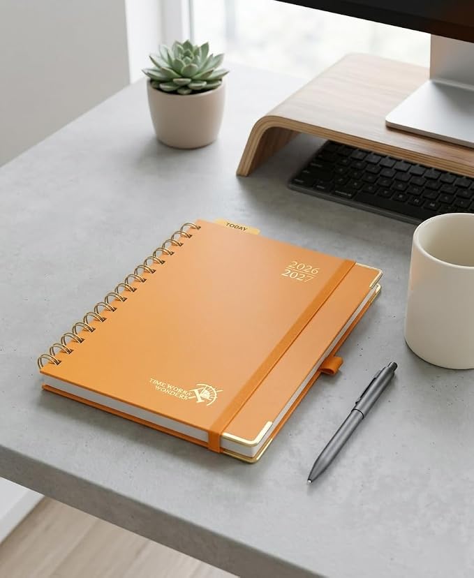 POPRUN 2026-2027 Weekly Planner 6.25" x 8.5" Weekly and Monthly Planner | Jul 2026 - Jun 2027 Daily Agenda Book with Hourly Schedule, Tabs, Hardcover, School and Office Supplies- Orange