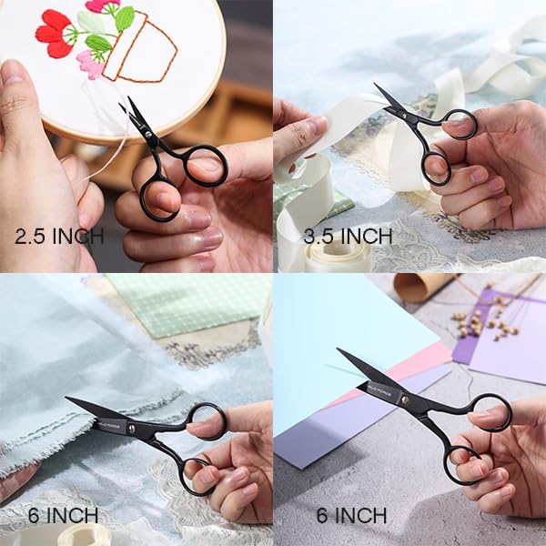 3 Pair Small Embroidery Scissors: Forged Stainless Steel Sharp Pointed Tip Precision Cutting Details Thread Yarn for fabric, sewing, craft, Needlework, 2.5 Inch, 3.5 Inch and 6 Inch Black | Pointed Tip Precision Cutting Details Thread Yarn for Fabric, ...