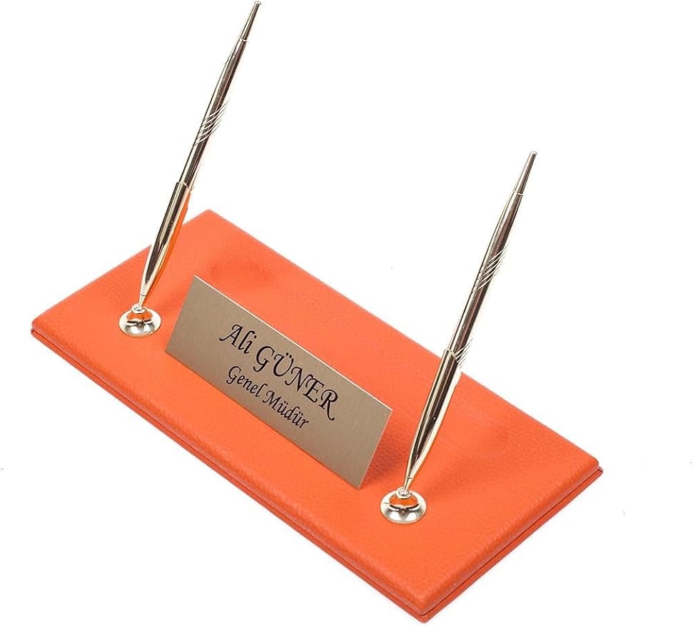 Luna Luxury Leather Desk Set – 9 Piece Executive Desk Organizer with Desk Pad, Fountain Pen Set, Pen Holder & A5 Note Case – Professional Office Desk Accessories – Multiple Colors (Orange)
