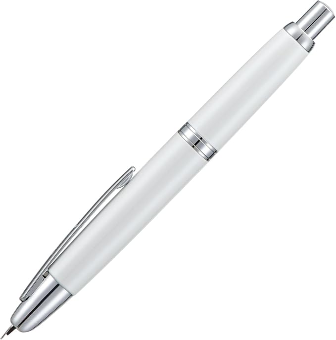Jinhao 10 Press Fountain Pen with Box, Pearl White Retractable Fine Nib with Converter Set (Silver Clip)