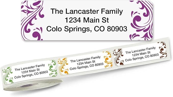 Colorful Images Personalized Address Labels | Elegant Swirl , 250 Count, Self-Adhesive, With Dispenser, Customize with Name & Shipping Address