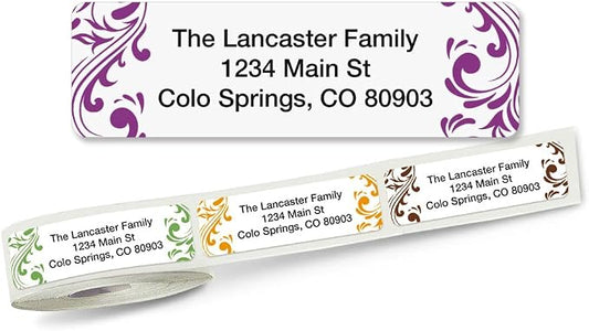 Colorful Images Personalized Address Labels | Elegant Swirl , 250 Count, Self-Adhesive, With Dispenser, Customize with Name & Shipping Address