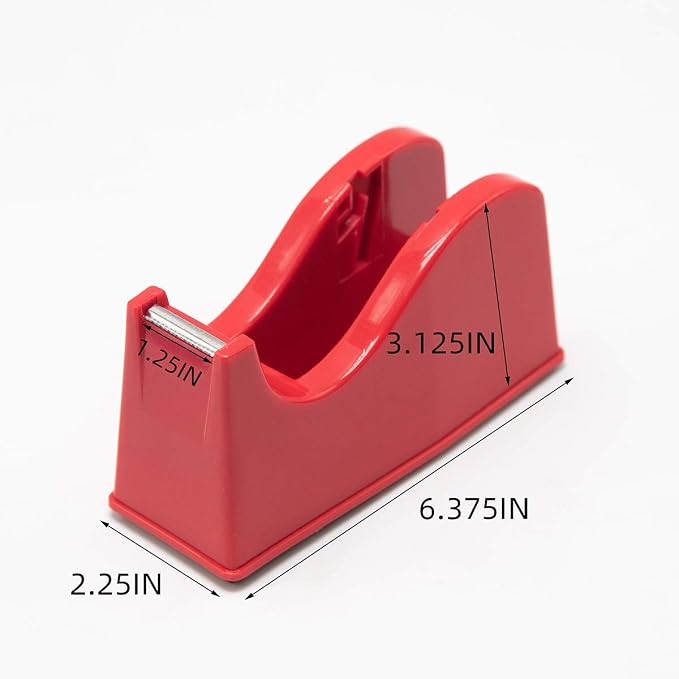 Desktop Tape Dispenser Adhesive Roll Holder (Fits 1" & 3" Core) with Weighted Nonskid Base (1Pack-Red)