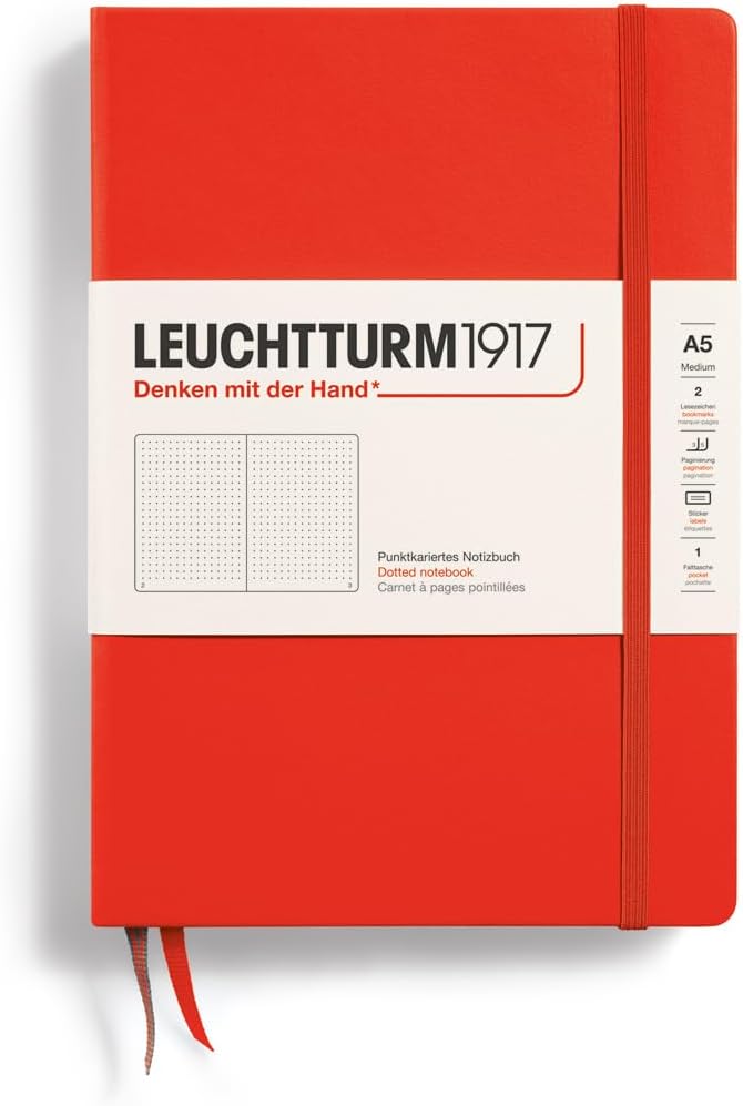 LEUCHTTURM1917 - Notebook Hardcover Medium A5-251 Numbered Pages for Writing and Journaling (Lobster, Dotted)