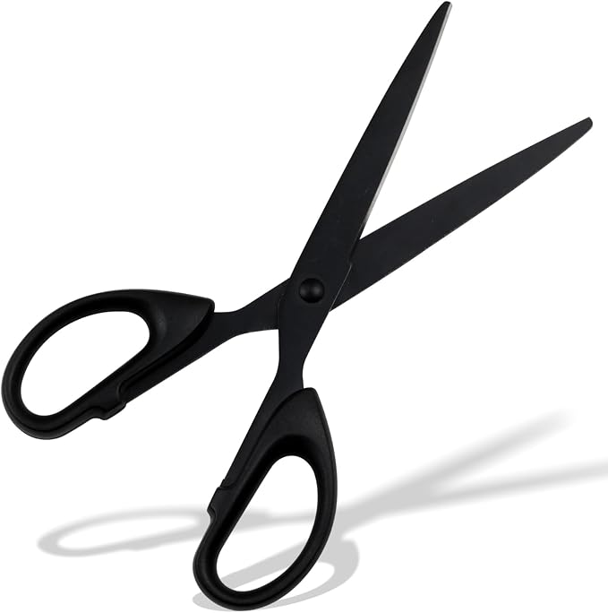 Black All-Purpose Office Scissors – Sharp Stainless Steel Blade Shears with Straight ABS Handle for Home, School & Craft Use