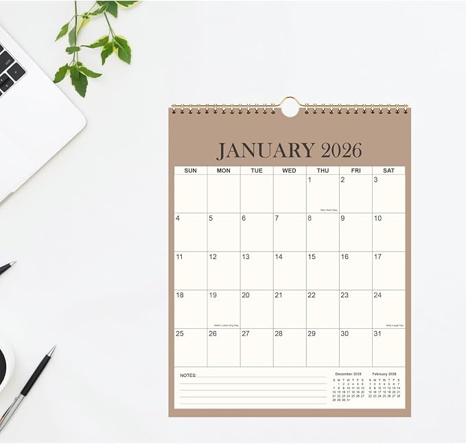 Calendar 2026-2027 - 18 Months Wall Calendar from July 2026 - June 2027, Vertical Calendar, 12" x 14.5", Beige