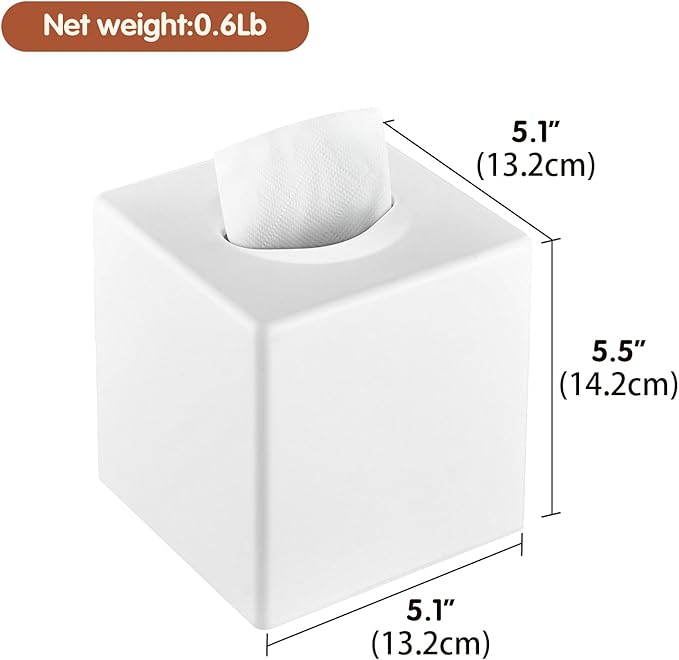Y-in Hand Tissue Box Cover, Modern Decorative Square Facial Storage Tissue Box Holder, Home Accessories for Bathroom Vanity Countertops, Dressers, Night Stand, Parlors and Office - White